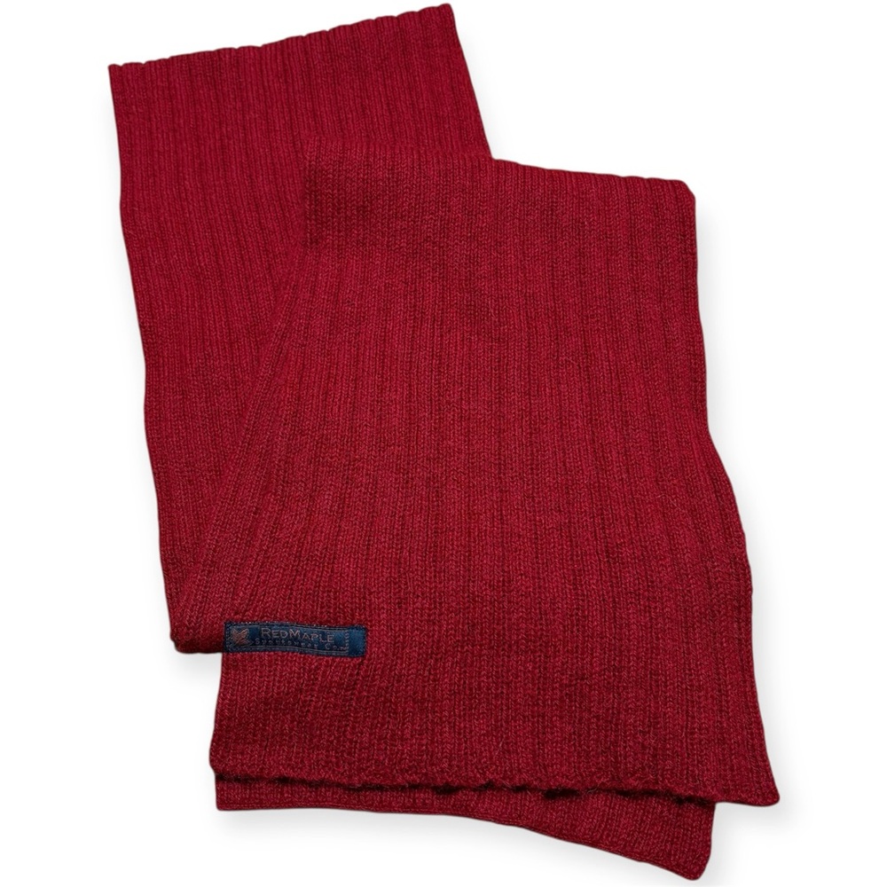 Red Maple Sportswear 100% Baby Alpaca Red Ribbed Knit Scarf